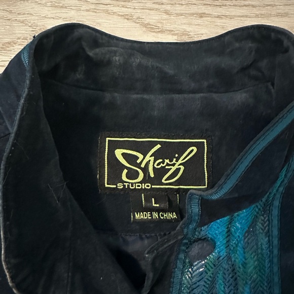 Vintage Sharif western women's suede jacket navy with turquoise accent - Picture 6 of 8